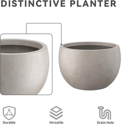 Large Round Bowl Vintage BRN Concrete Planter 19.9" Dia, Outdoor