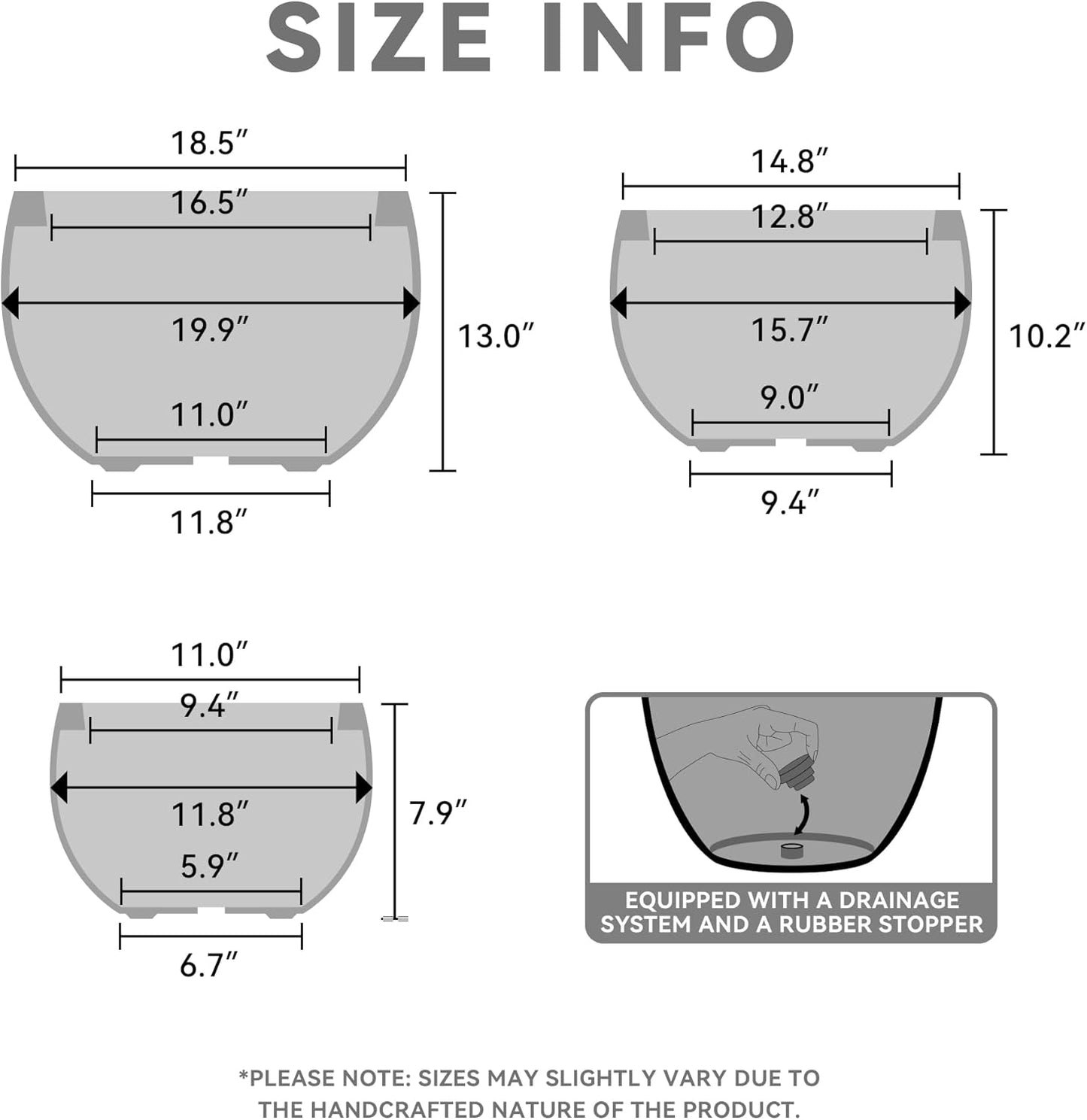Large Round Bowl Vintage BRN Concrete Planter 19.9" Dia, Outdoor