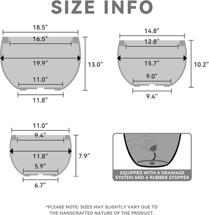 Large Round Bowl Vintage BRN Concrete Planter 19.9" Dia, Outdoor