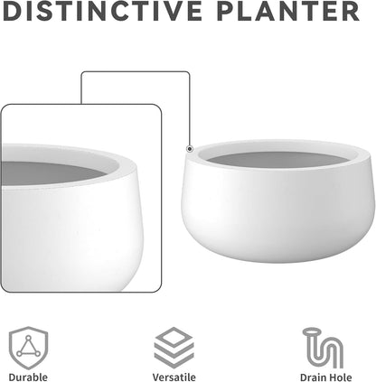 Kante 15.7" Dia Round Concrete Planter, Outdoor Indoor Garden Plant Pots with Drainage Hole and Rubber Plug, Modern Curvaceous Design, Slate Gray