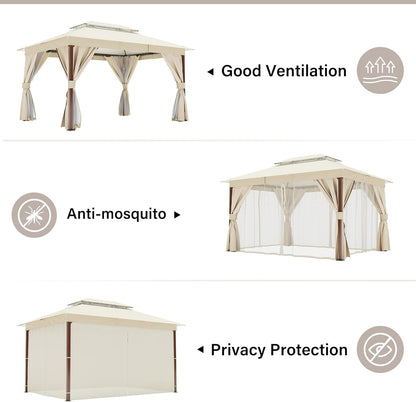 10x20 Gazebo Canopy with 100FT String Lights, Metal Heavy Duty Patio Canopy Tent with Double Roofs, Mosquito Nettings and Privacy Screens for Backyard, Garden, Lawn, Gray
