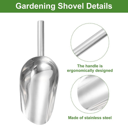 HARFINGTON 2pcs Garden Soil Scoop 10.63 x 4.72 Stainless Steel Hand Shovel Spade with Handle for Planting Weeding Digging