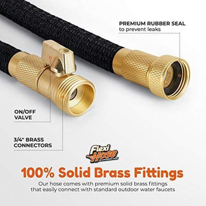 Flexi Hose Lightweight Expandable Garden Hose, 150FT -Retractable Garden Hose, Water Hose - No-Kink Flexibility, 3/4 Inch Solid Brass Fittings and Double Latex Core