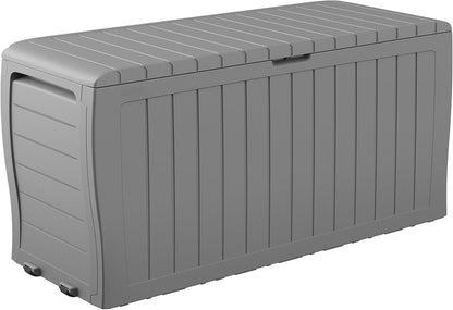 Keter Marvel Plus 71 Gallon Resin Outdoor Storage Box for Patio Furniture Cushions, Throw Pillows, Garden Tools and Pool Floats, Brown