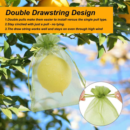 Shintop 100Pcs Fruit Protection Bags, 4x6 Inch Green Strawberry Netting Cover Drawstring Mesh Bags Pest Barrier for Blueberry Small Fruit