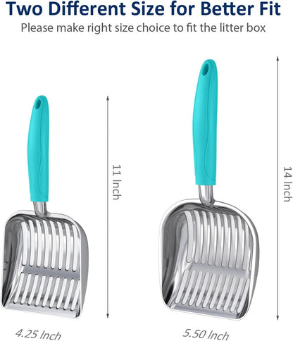 Cat Litter Scoop, Aluminum Alloy Sifter, Kitty Metal Scooper, Deep Shovel, Long Handle, Poop Sifting, Kitten Pooper Lifter, Durable, Heavy Duty, for Litter Box