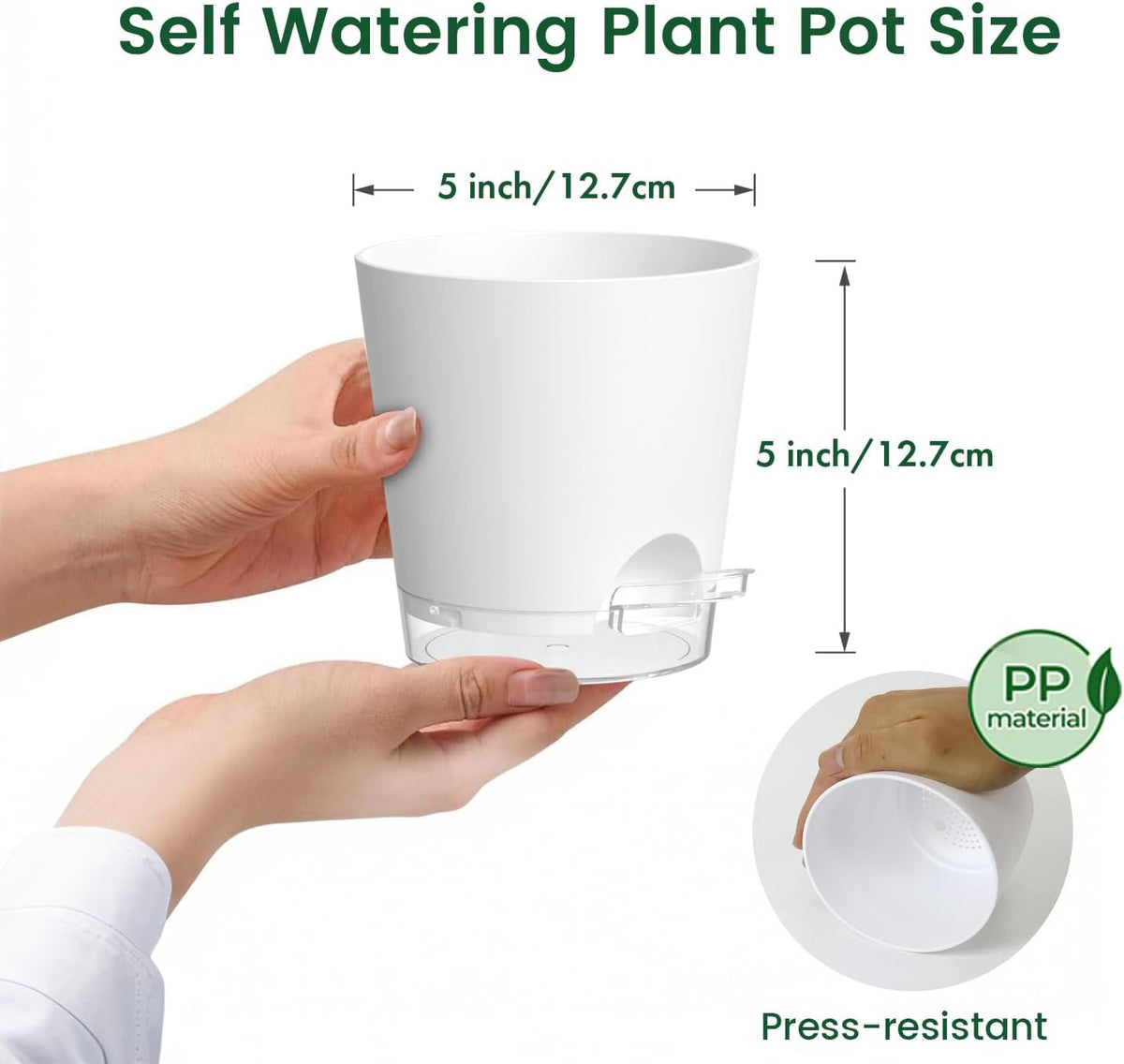 Meowell Self Watering Pots Pack of 6 – Different Size 4" to 7" Indoor Plant Pots with Drainage Holes and Clear Reservoir for Visible Water Level, Plastic Wicking Planters for House Plants, White