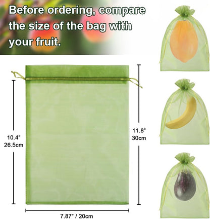 Shintop 100Pcs Fruit Protection Bags, 6x9 Inch Green Fruit Tree Netting Cover Drawstring Mesh Tomato Bags Pest Barrier for Apples Mango