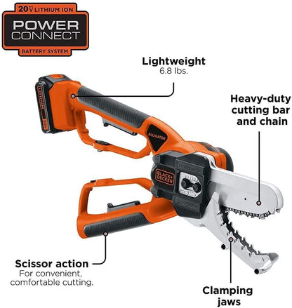 BLACK+DECKER 20V MAX* Alligator Lopper Cordless Chainsaw, Tool Only (LLP120B)