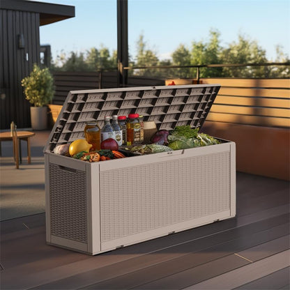 30 Gallon Outdoor Deck Box, Lockable Waterproof Outdoor Storage Boxes For Garden Tools,Indoor Cushions,Accessories Outside Storage Resin Weatherproof Container(Black)