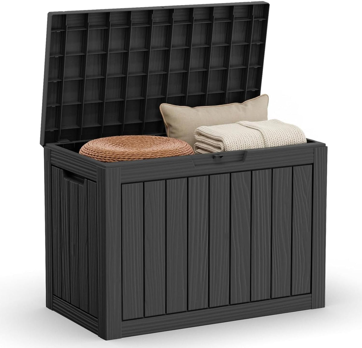 30 Gallon Outdoor Deck Box, Lockable Waterproof Outdoor Storage Boxes For Garden Tools,Indoor Cushions,Accessories Outside Storage Resin Weatherproof Container(Black)