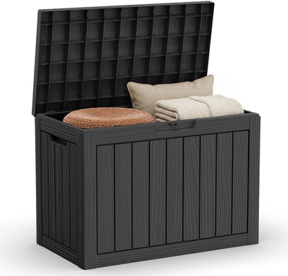 30 Gallon Outdoor Deck Box, Lockable Waterproof Outdoor Storage Boxes For Garden Tools,Indoor Cushions,Accessories Outside Storage Resin Weatherproof Container(Black)