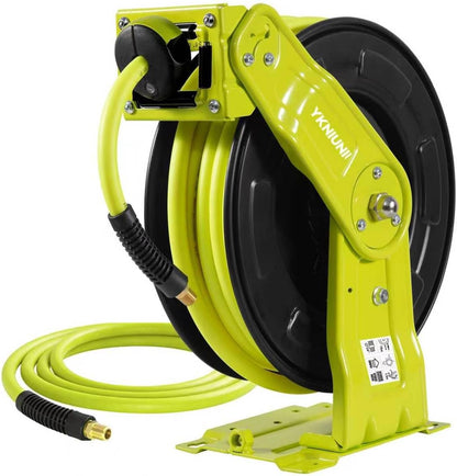 Retractable Garden Hose Reel, 50 FT Hi-Vis Neon Green Hybrid Hose, 300 PSI Heavy Duty Steel Reel, Auto Rewind, Wall Mount, for Lawn & Yard Gardening, 1/4" NPT