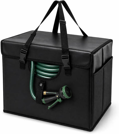 Expandable Garden Hose Holder, Water Hose Organizer, Heavy Duty Self Draining Hose Storage Container, Outdoor Sprinkler Storage Bag for Garden Tools