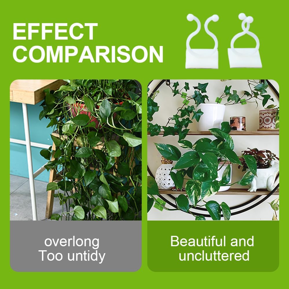 Plant Climbing Wall Fixture Clips, Plant Vine Wall Clips Wall Plant Support Hook, Invisible Plant Support Vine Clips, Plant Fixer Self-Adhesive Hook for Climbing Plants Indoor Outdoor (100, Green)