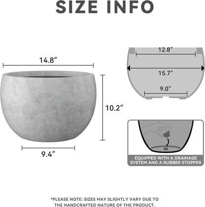 Large Round Bowl Vintage BRN Concrete Planter 19.9" Dia, Outdoor