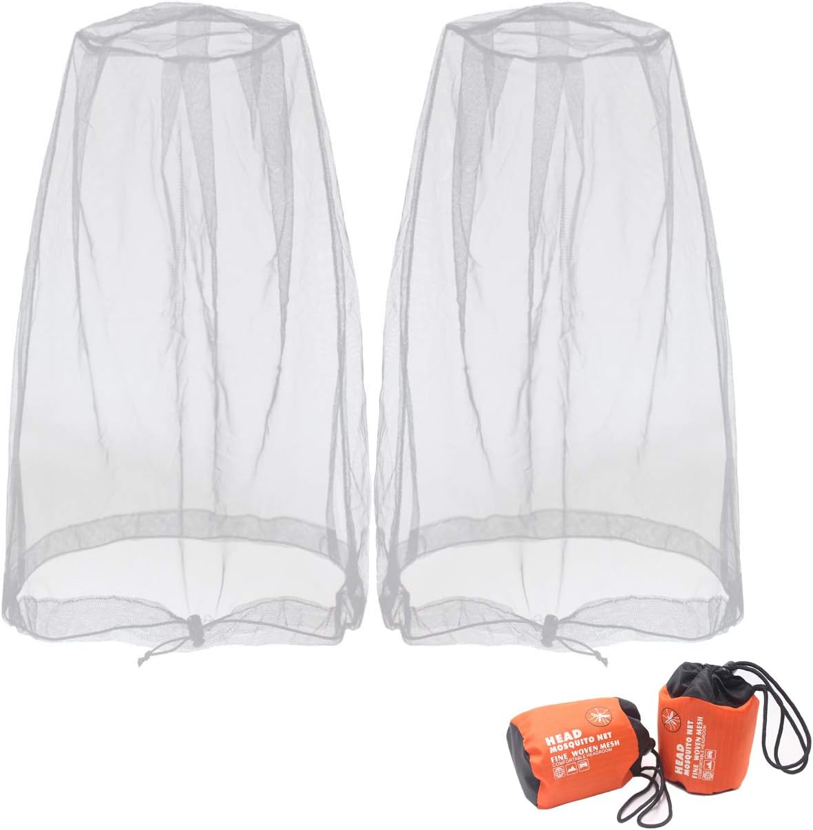 Benvo Mosquito Head Net Mesh, Face Neck Fly Netting Hood from Bugs Gnats Noseeums Screen Net for Any Outdoor Lover- with Carry Bags Fits Most Sizes of Hats Caps (2pcs, Black, Updated Big Net)