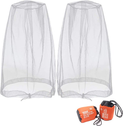 Benvo Mosquito Head Net Mesh, Face Neck Fly Netting Hood from Bugs Gnats Noseeums Screen Net for Any Outdoor Lover- with Carry Bags Fits Most Sizes of Hats Caps (2pcs, Black, Updated Big Net)