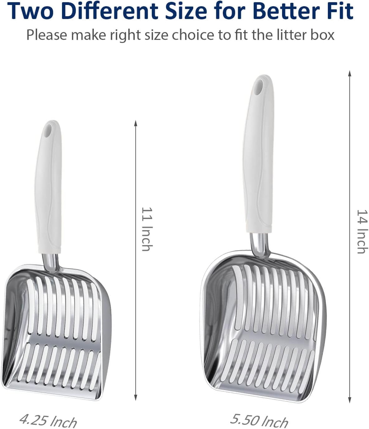 Cat Litter Scoop, Aluminum Alloy Sifter, Kitty Metal Scooper, Deep Shovel, Long Handle, Poop Sifting, Kitten Pooper Lifter, Durable, Heavy Duty, for Litter Box