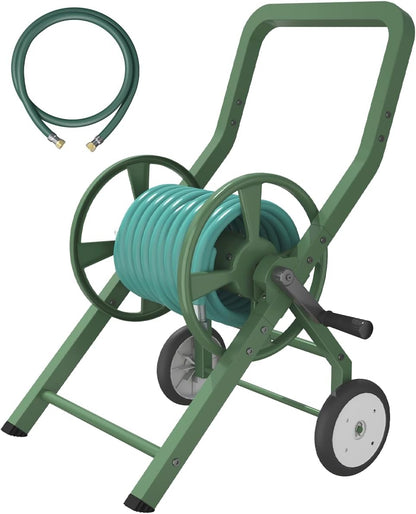 Artigarden Garden Hose Reel Cart with Wheels, Outdoor Heavy Duty Powder-coated Steel Water Storage Winder Holder, Holds 125 ft of 5/8’’ Hose with 3.9 Ft Leader Hose for Outside Lawn Yard, Black