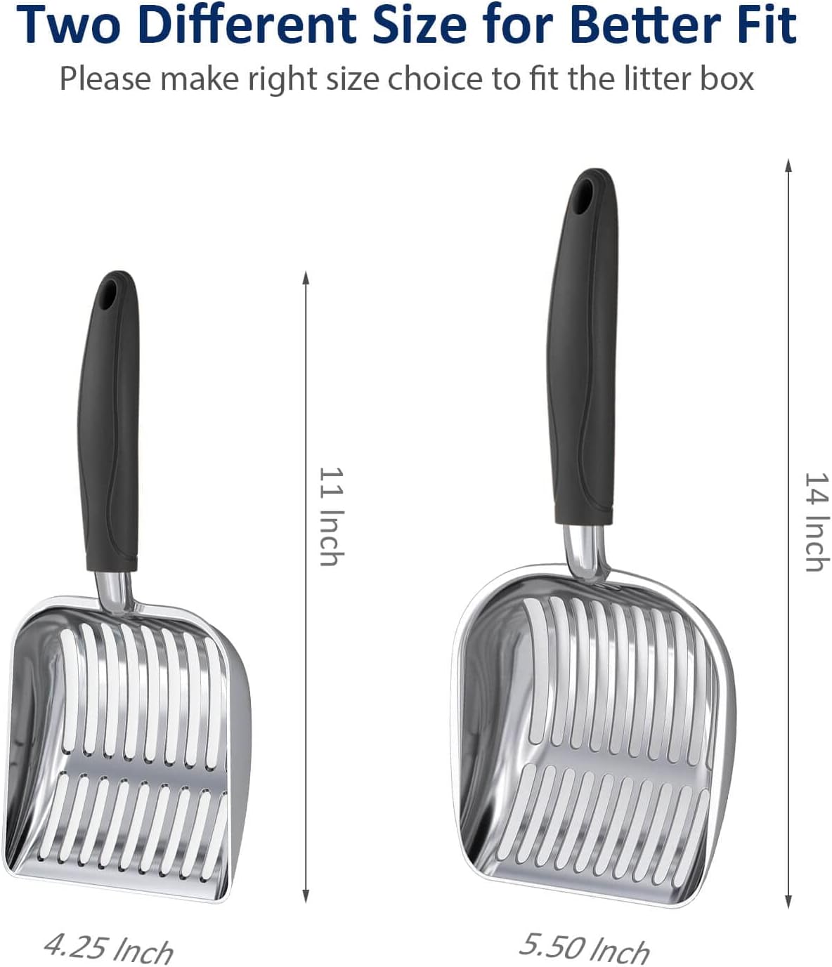 Cat Litter Scoop, Aluminum Alloy Sifter, Kitty Metal Scooper, Deep Shovel, Long Handle, Poop Sifting, Kitten Pooper Lifter, Durable, Heavy Duty, for Litter Box