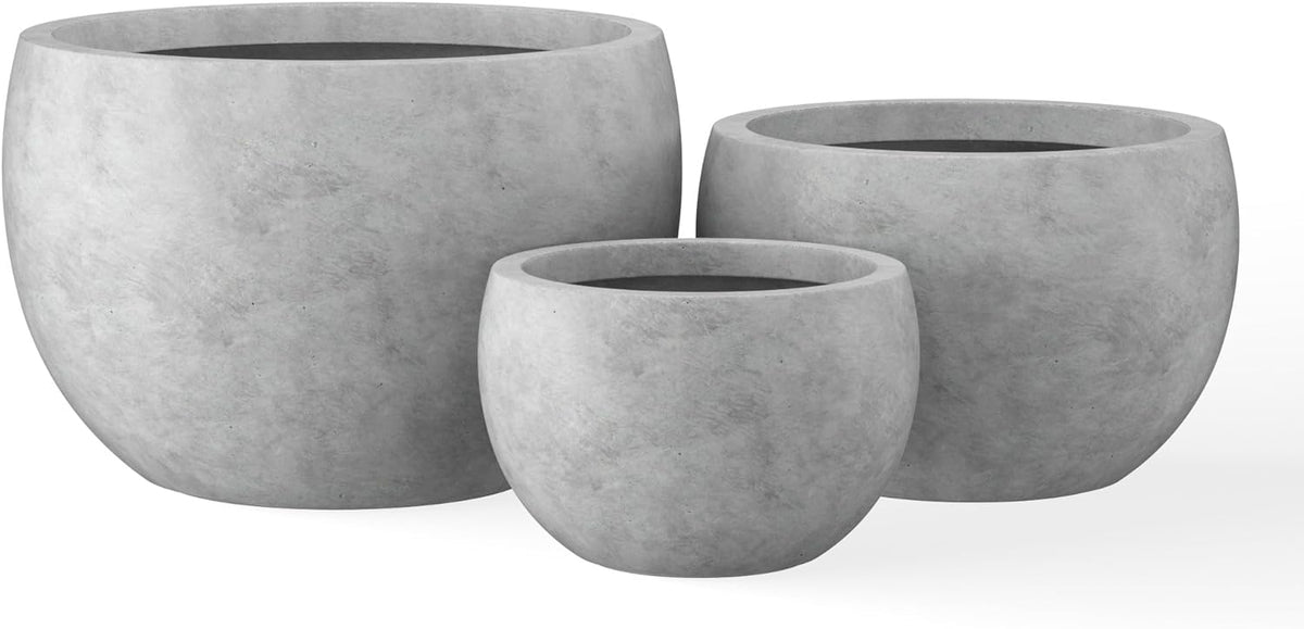 Large Round Bowl Vintage BRN Concrete Planter 19.9" Dia, Outdoor