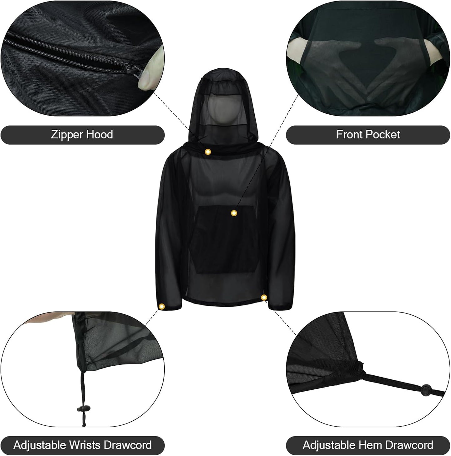 Mosquito Netting Suit Bug Net Mesh Clothing with Hood Outdoor Garden Hunting Camo Protection from Fly Insects Bugs