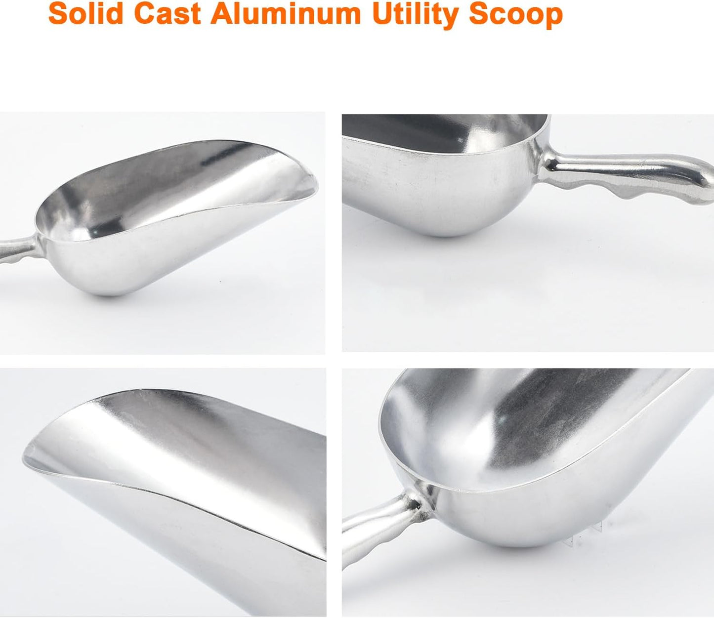 6 OZ Cast Aluminum Utility Scoop, One-Piece Solid Ice Scoop for Ice Bucket, Bar, Kitchen, Multipurpose Food Scooper for Flour, Sugar, Popcorn, Dog Food (Silver) (6OZ)