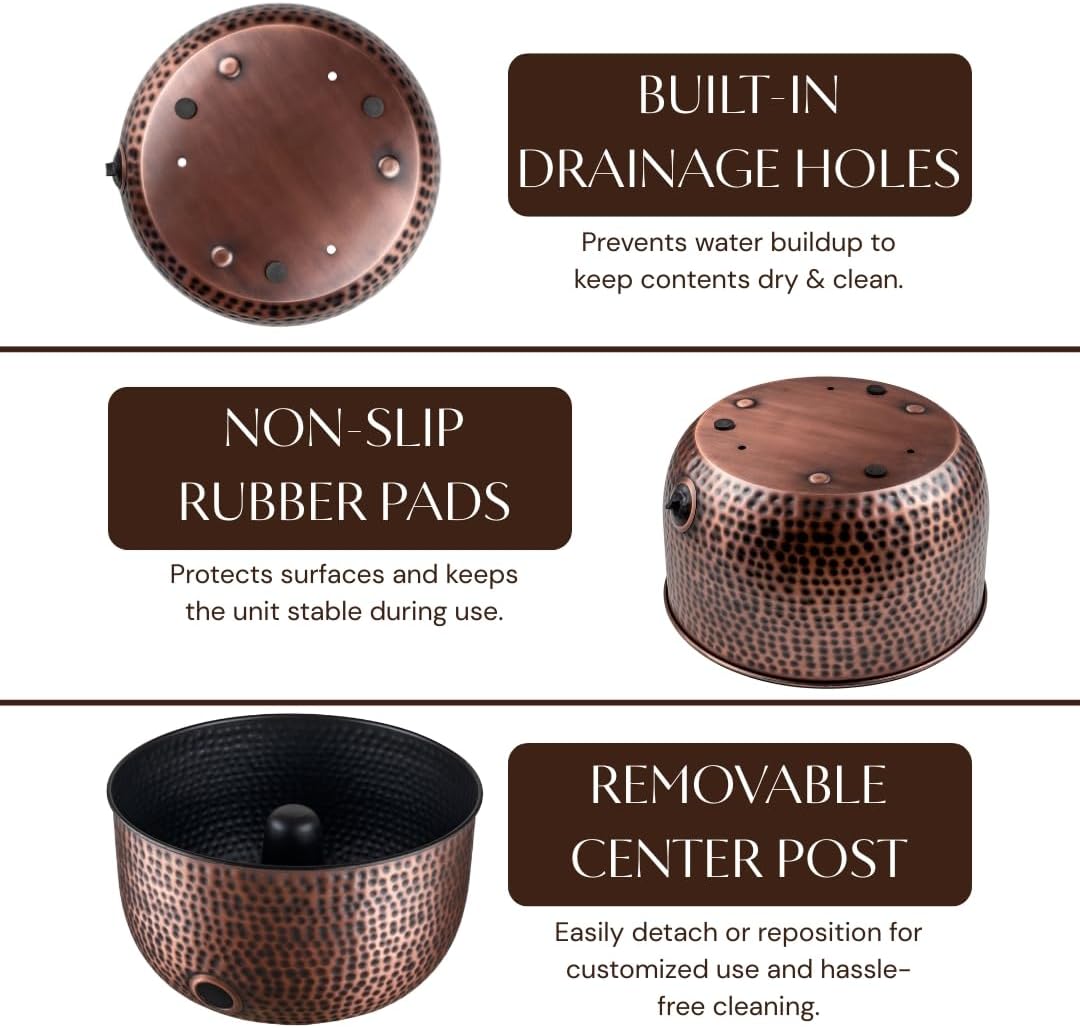 Monarch Abode Garden Hose Holder with Lid – Decorative Water Hose Holders for Outside, Hand Hammered Metal Matte Black Pot with Drainage, 100ft Waterhose Holder for Outside, Garden Storage Caddy