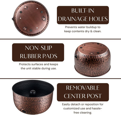 Monarch Abode Garden Hose Holder with Lid – Decorative Water Hose Holders for Outside, Hand Hammered Metal Matte Black Pot with Drainage, 100ft Waterhose Holder for Outside, Garden Storage Caddy