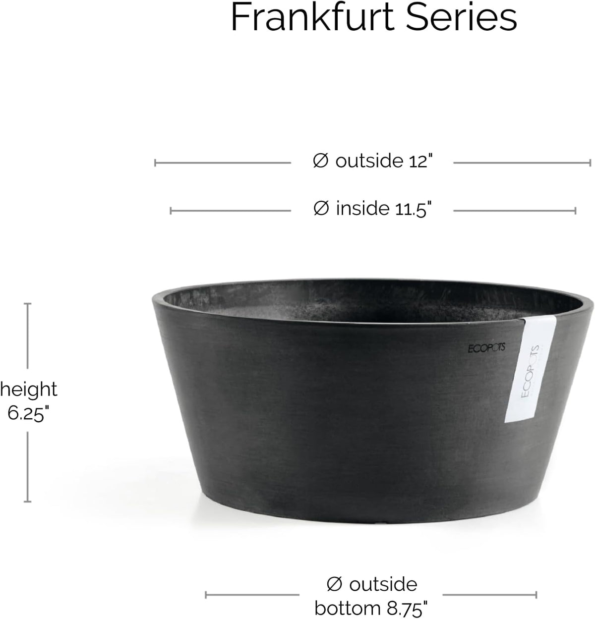 Ecopots Frankfurt Durable Modern Round Indoor/Outdoor Recycled-Based Composite Flower Pot Planter, Terracotta Color, 12"