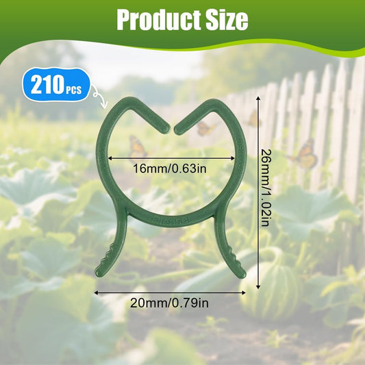 AUAUY 210 Pcs Plant Clips Green Garden Clips Plastic Plant Rings Plant Support Clips for Securing Plant Stem（L）