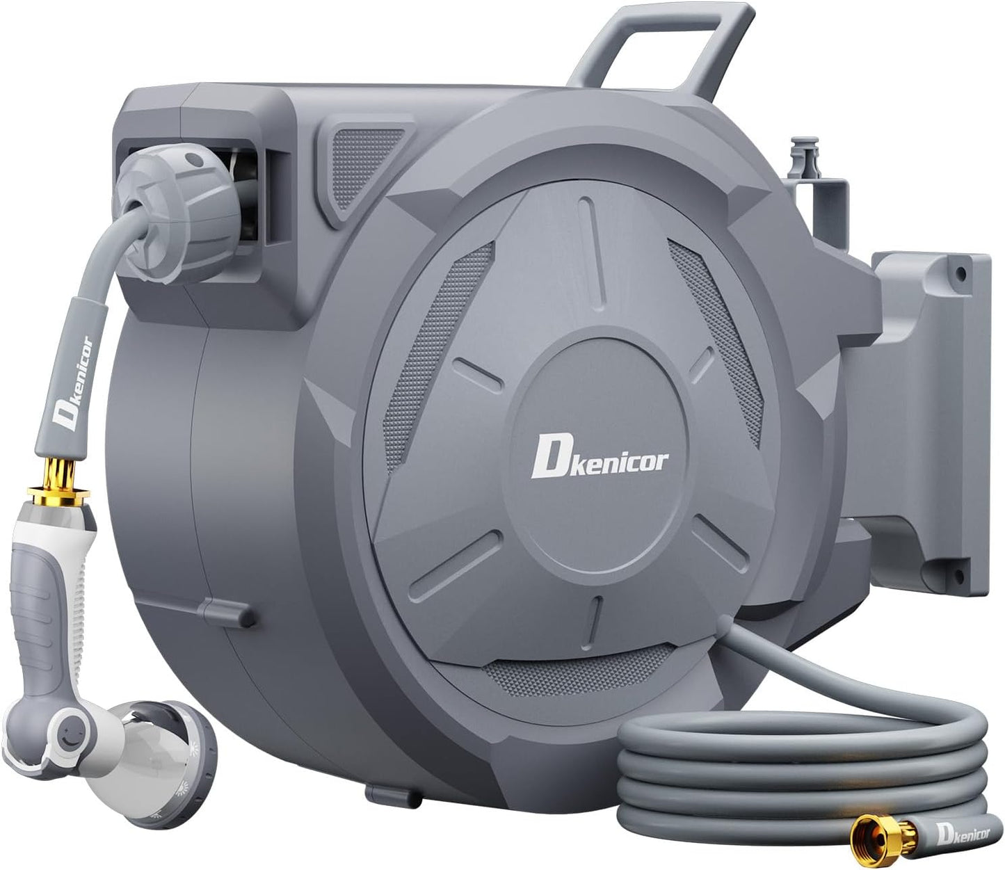 5/8" × 110 ft Retractable Hose Reel, Heavy Duty Retractable Garden Hose Reel Wall Mounted with 10-Pattern Hose Nozzle/Any Length Lock/Slow Return System/180°Swivel Bracket
