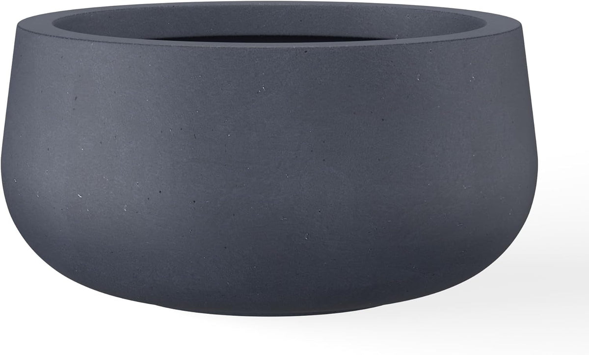 Kante 15.7" Dia Round Concrete Planter, Outdoor Indoor Garden Plant Pots with Drainage Hole and Rubber Plug, Modern Curvaceous Design, Slate Gray