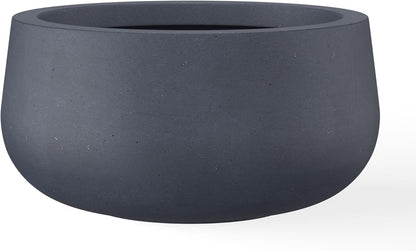 Kante 15.7" Dia Round Concrete Planter, Outdoor Indoor Garden Plant Pots with Drainage Hole and Rubber Plug, Modern Curvaceous Design, Slate Gray