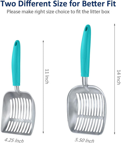 Cat Litter Scoop, Aluminum Alloy Sifter, Kitty Metal Scooper, Deep Shovel, Long Handle, Poop Sifting, Kitten Pooper Lifter, Durable, Heavy Duty, for Litter Box