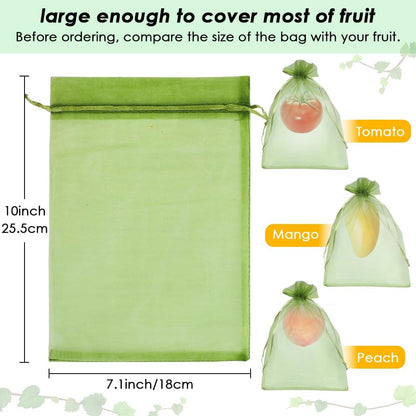 Shintop 100Pcs Fruit Protection Bags, 4x6 Inch Green Strawberry Netting Cover Drawstring Mesh Bags Pest Barrier for Blueberry Small Fruit