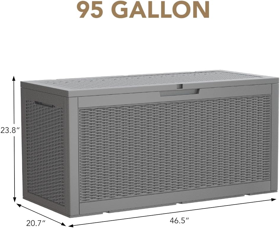 Devoko 100 Gallon Waterproof Large Resin Deck Box Indoor Outdoor Lockable Storage Container for Patio Furniture Cushions Garden Tools (100 Gallon, Black)