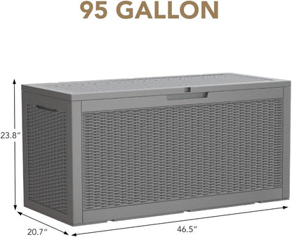Devoko 100 Gallon Waterproof Large Resin Deck Box Indoor Outdoor Lockable Storage Container for Patio Furniture Cushions Garden Tools (100 Gallon, Black)