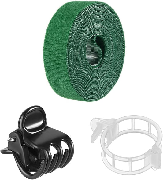 Plant Clips Plant Ties Set, 50 FT Reusable Plant Ties and 100 PCS Support Clips for Securing Climbing Plants Tomato Vibes Orchid Flower Stems, Garden Plant Support Cables for Indoor Outdoor Plants