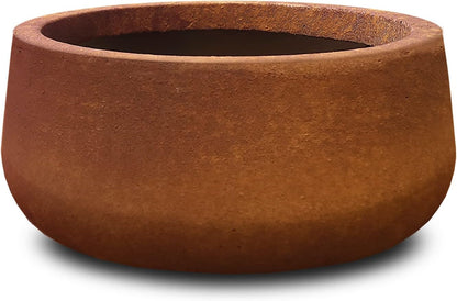 Kante 15.7" Dia Round Concrete Planter, Outdoor Indoor Garden Plant Pots with Drainage Hole and Rubber Plug, Modern Curvaceous Design, Slate Gray