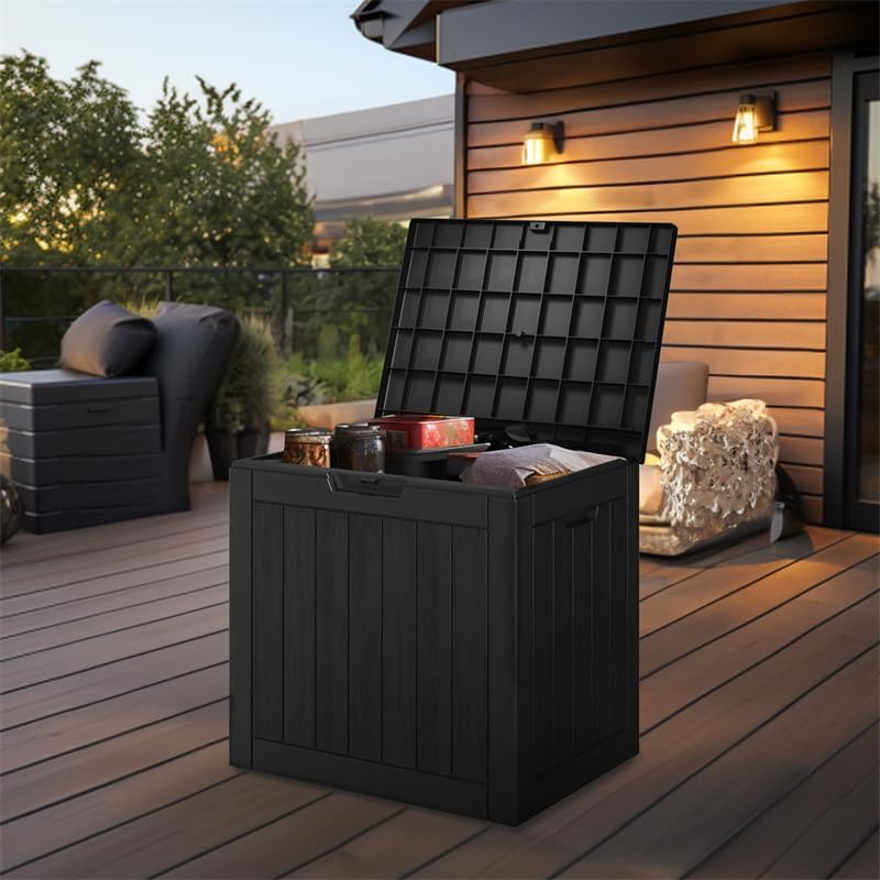 30 Gallon Outdoor Deck Box, Lockable Waterproof Outdoor Storage Boxes For Garden Tools,Indoor Cushions,Accessories Outside Storage Resin Weatherproof Container(Black)