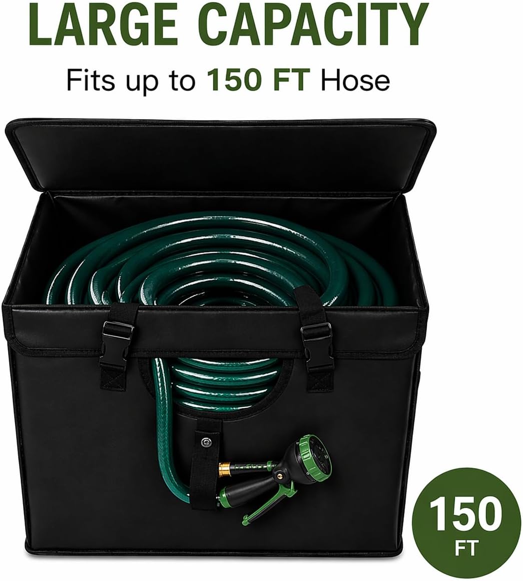 Expandable Garden Hose Holder, Water Hose Organizer, Heavy Duty Self Draining Hose Storage Container, Outdoor Sprinkler Storage Bag for Garden Tools