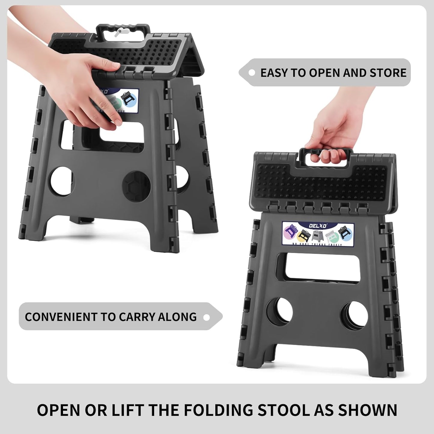 Folding Step Stool 13 Inch,300 Lbs Step Stool for Adults Black