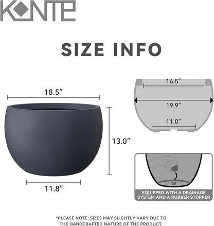 Large Round Bowl Vintage BRN Concrete Planter 19.9" Dia, Outdoor