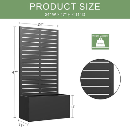 Casaphoria Metal Raised Garden Bed with Trellis and Wheels, 72"x47"x16" Planter Box for Climbing Plants, Vegetables & Vines, Features Drainage Holes and Privacy Screen (Black-Louver) - Colors D