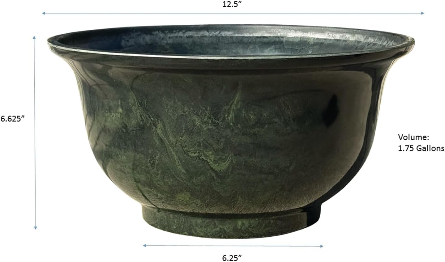 Classic Home and Garden Venetian Deep Bowl 12.5" Planter, Gray Granite