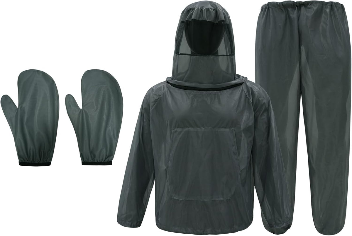 Mosquito Netting Suit Bug Net Mesh Clothing with Hood Outdoor Garden Hunting Camo Protection from Fly Insects Bugs