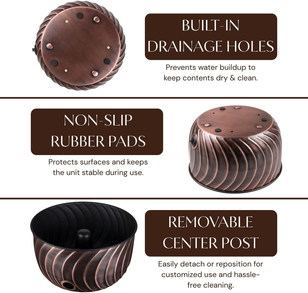 Monarch Abode Garden Hose Holder with Lid – Decorative Water Hose Holders for Outside, Wave Embossed Metal Matte Black Pot with Drainage, 100ft Waterhose Holder for Outside, Garden Storage Caddy
