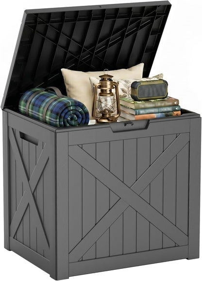 30 Gallon Outdoor Deck Box, Lockable Waterproof Outdoor Storage Boxes For Garden Tools,Indoor Cushions,Accessories Outside Storage Resin Weatherproof Container(Black)